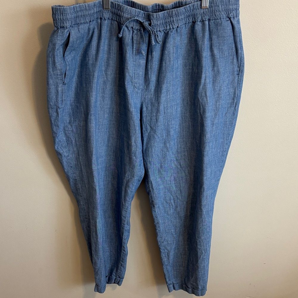 J Crew Elastic Waist Drawstring Tapered Leg Pants Women’s 18 Light Blue Capsule